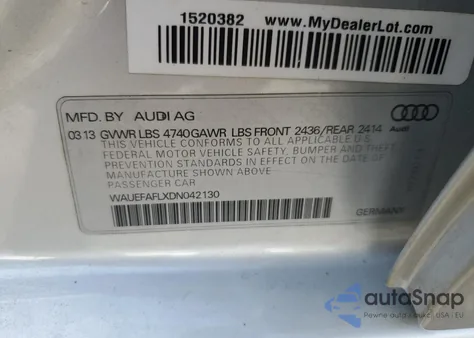 2013 Audi A4 2.0T Premium z USA, uszkodzony, nr VIN WAUEFAFLXDN042130